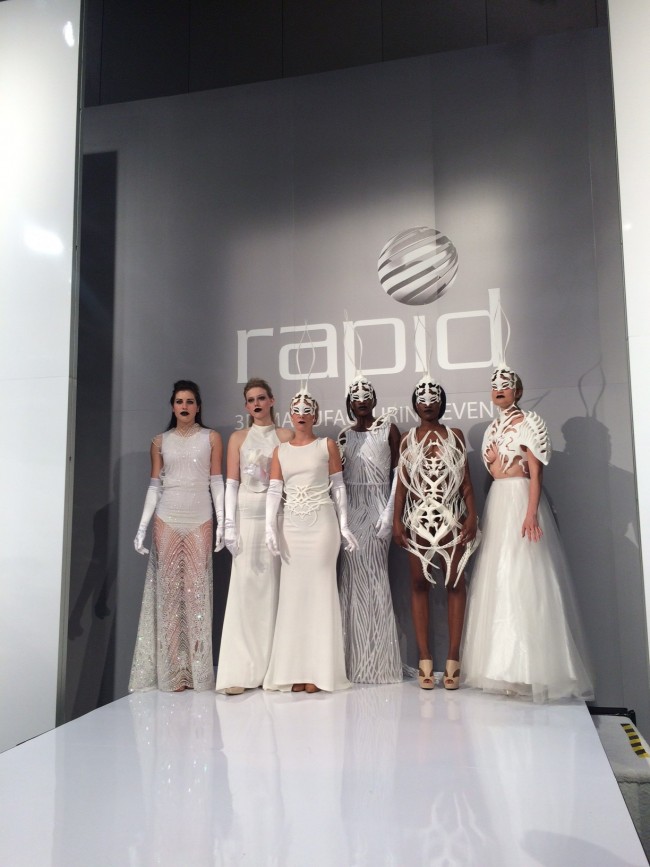 Sabina Saga's models wearing her 3D printed collection at Rapid