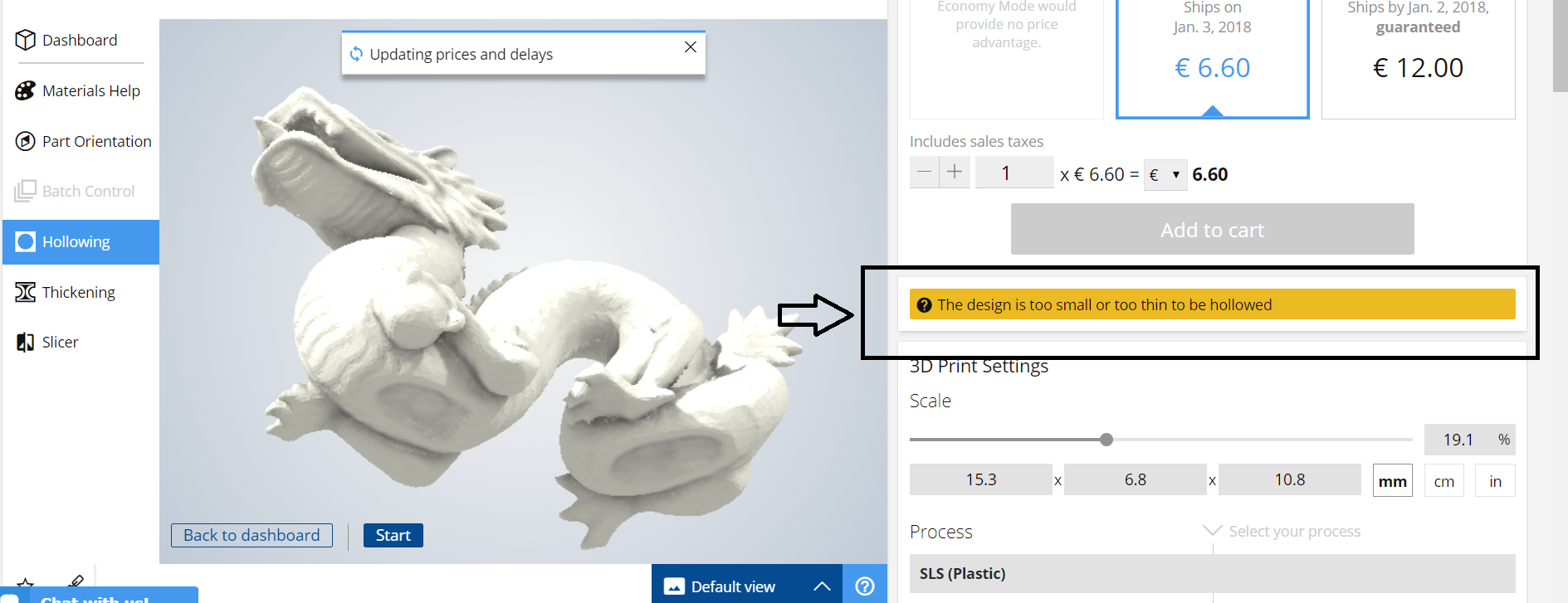 Reducing the 3D printing price with hollowing