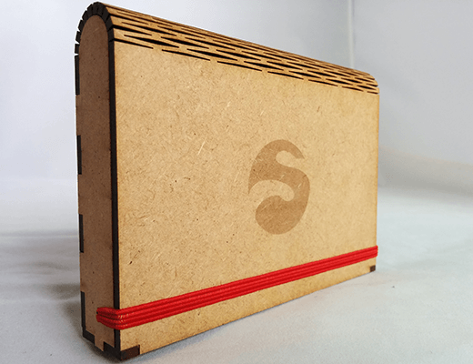 An MDF box created by our designers with a living hinge